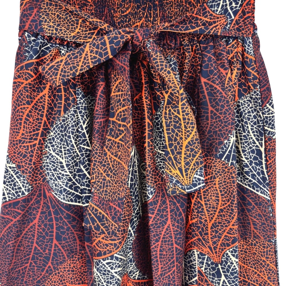 PK Garments Orange Leaf Print Full Skirt Smocked Waist One Size Boho